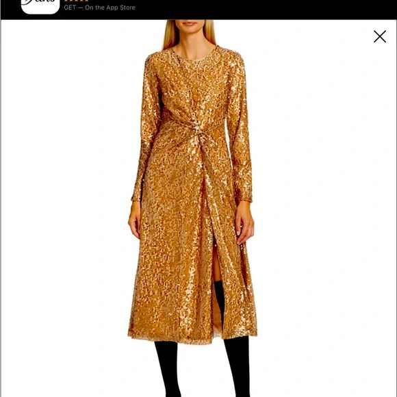 elie tahari gold dress Elie Tahari The Francesca Silk-Blend Midi Dress – Bluefly main image 0